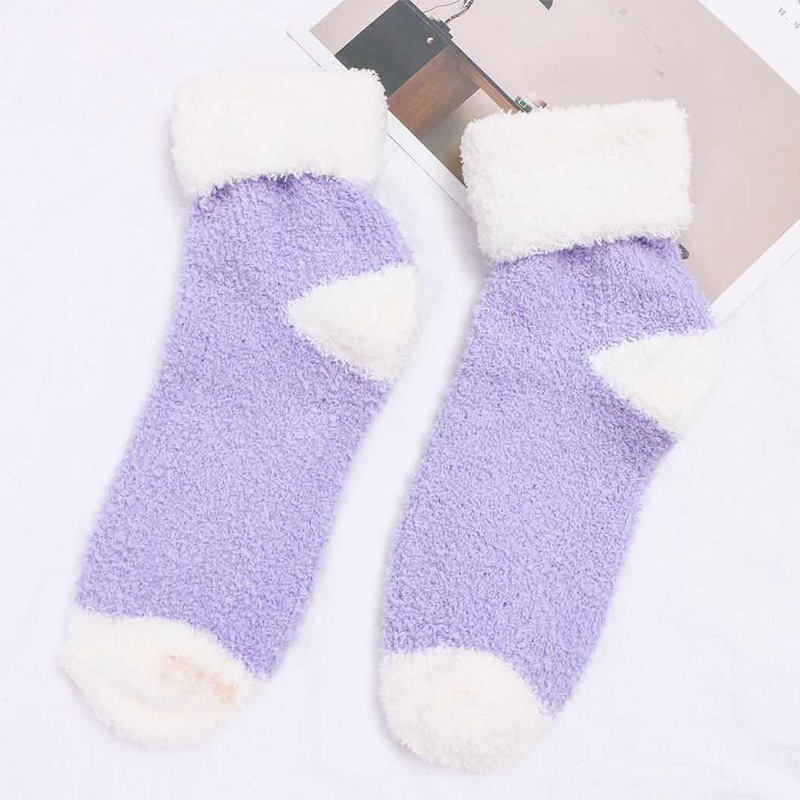 Autumn Winter Thick Warm Socks Female Spell Color Flanging Floor Socks Wholesale Socks Crew Socks Fluffy Fuzzy Socks